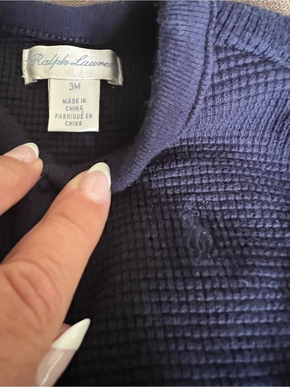 Poli by Ralph Lauren Navy Waffle Knit Footed One-Piece - 3 months